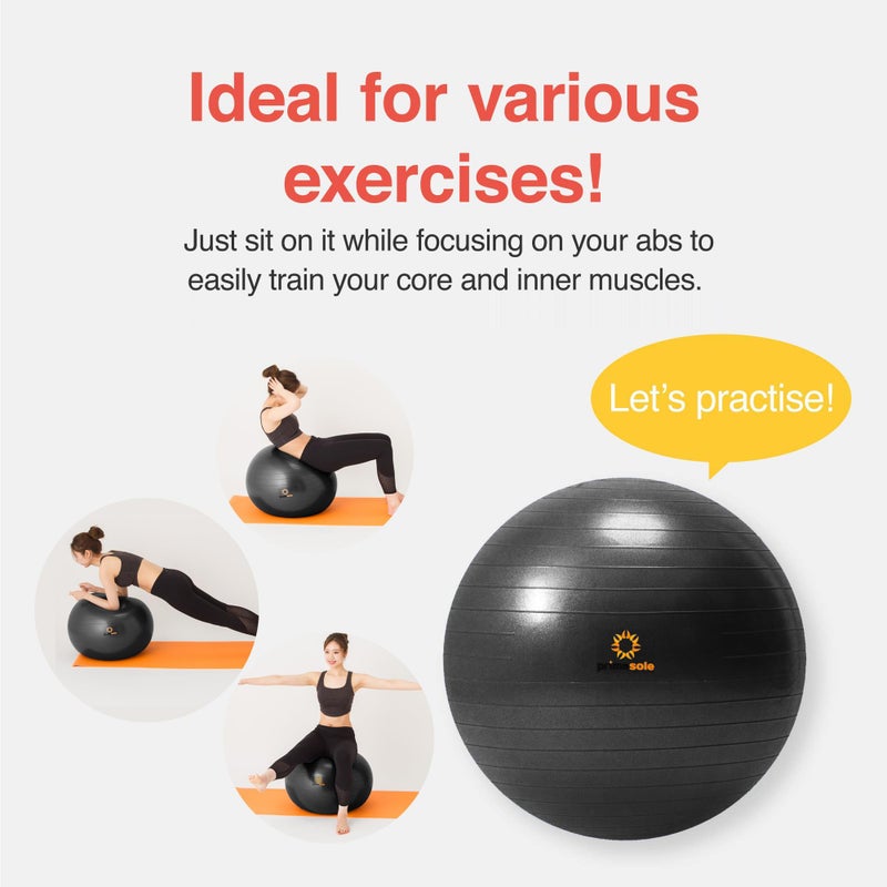 PRIMASOLE Exercise Ball for Balance Stability Fitness Workout Yoga Pilates at Home Office & Gym 65cm Pale Gray - Image 5